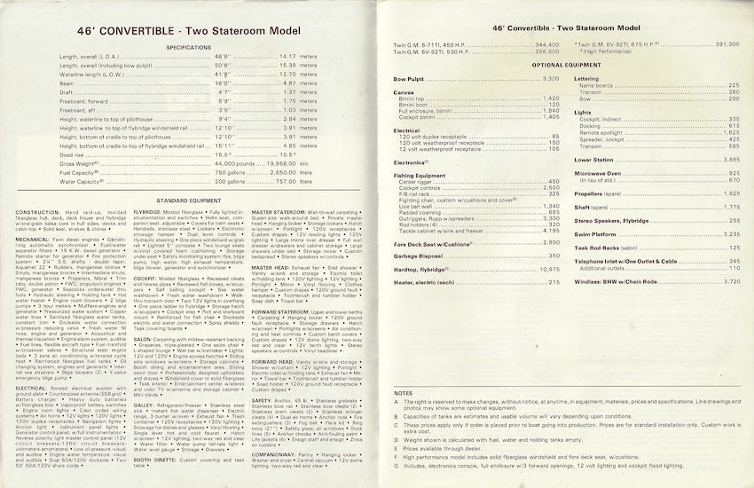 Viking 46 Convertible Double  Stateroom Specification Brochure