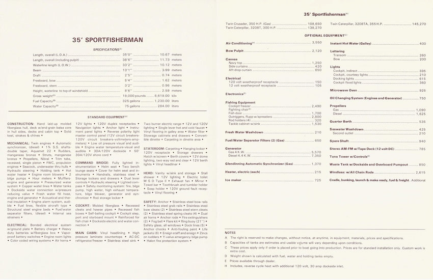 Viking 35 Sport Fisherman Specification Brochure