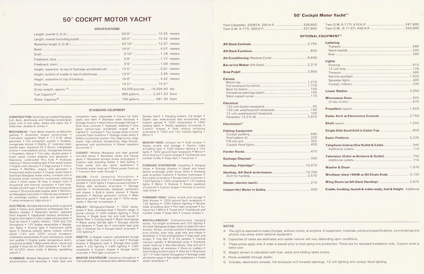 Viking 50 Cockpit Motor Yacht Specification Brochure