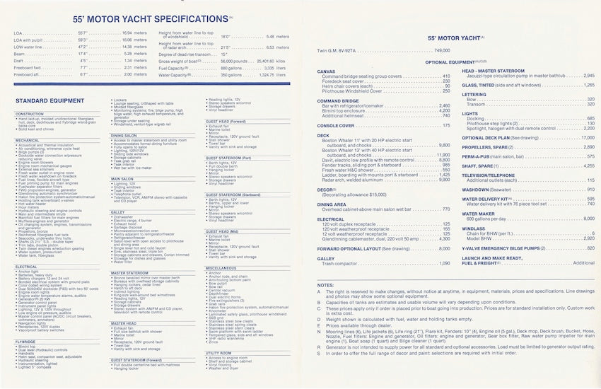 Viking 55 Motor Yacht Specification Brochure