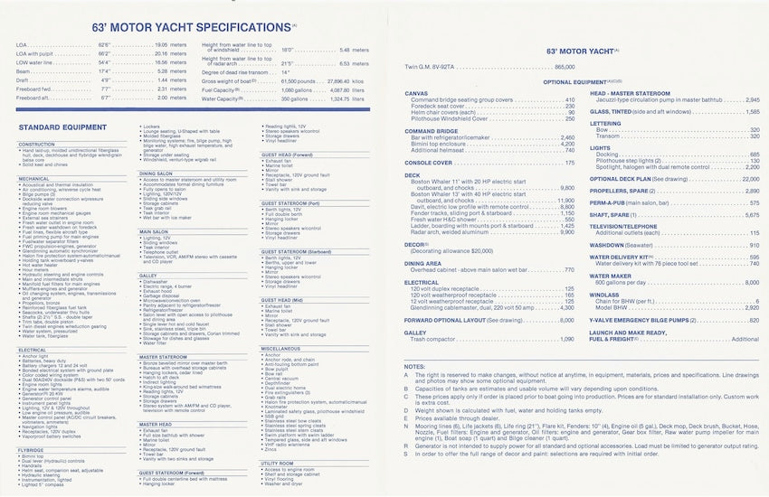 Viking 63 Motor Yacht Specification Brochure