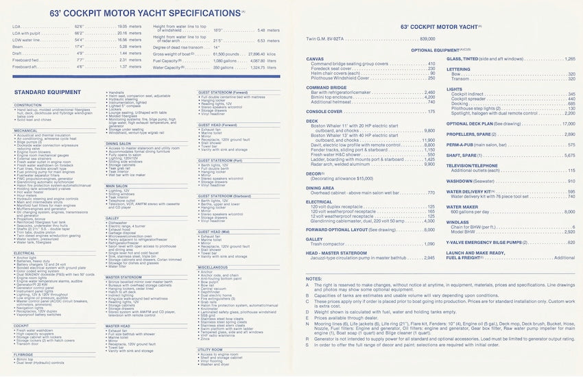 Viking 63 Cockpit Motor Yacht Specification Brochure
