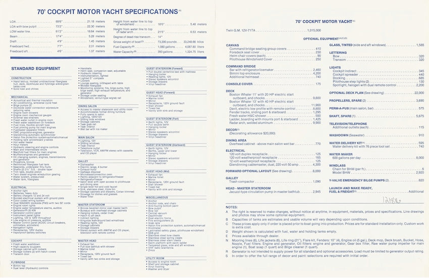Viking 70 Cockpit Motor Yacht Specification Brochure