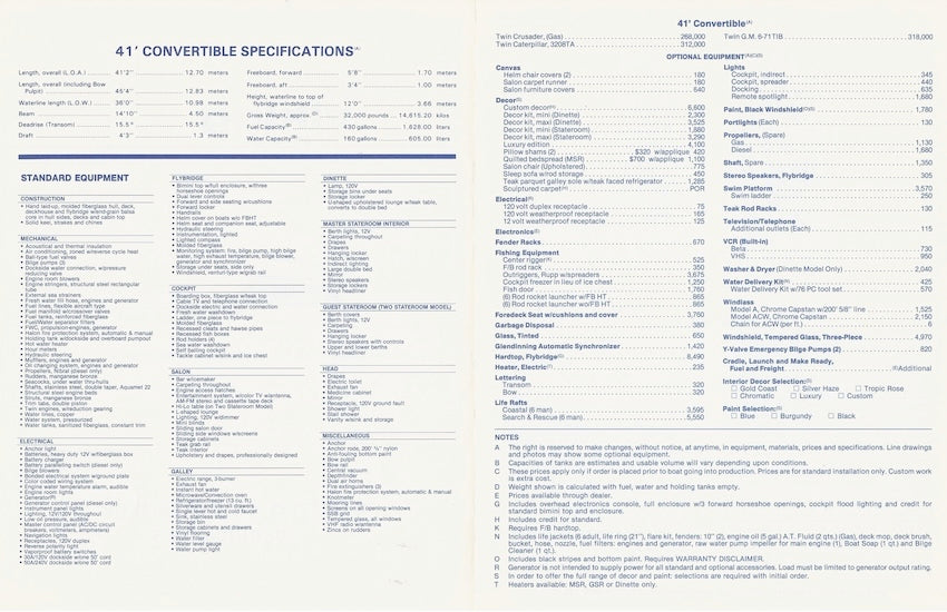 Viking 41 Convertible Specification Brochure