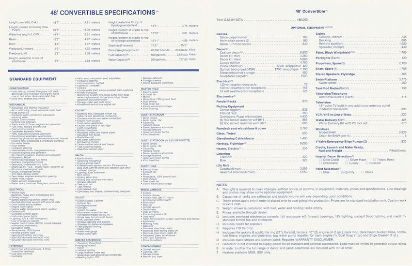 Viking 48 Convertible Specification Brochure