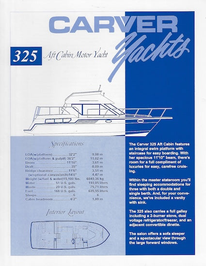 Carver 325 Aft Cabin Specification Brochure
