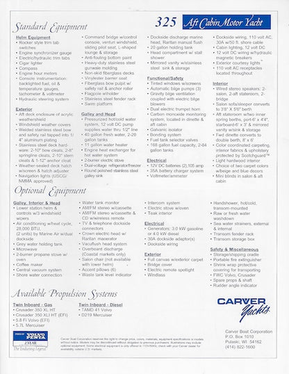 Carver 325 Aft Cabin Specification Brochure