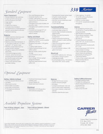 Carver 330 Mariner Specification Brochure