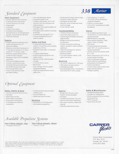 Carver 330 Mariner Specification Brochure