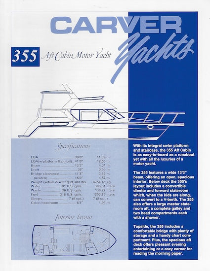 Carver 355 Aft Cabin Specification Brochure