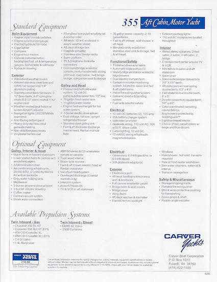 Carver 355 Aft Cabin Specification Brochure