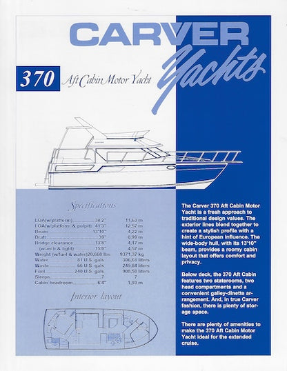 Carver 370 Aft Cabin Motor Yacht Specification Brochure