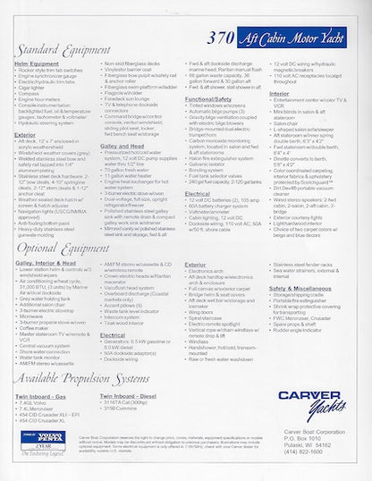 Carver 370 Aft Cabin Motor Yacht Specification Brochure