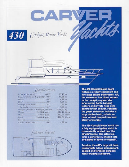 Carver 430 Cockpit Motor Yacht Specification Brochure