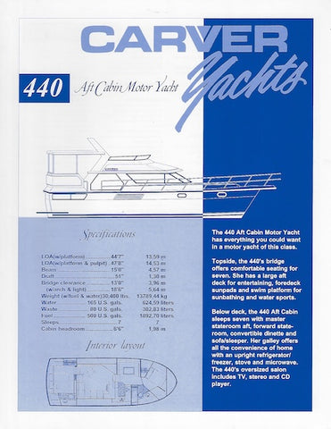 Carver 440 Aft Cabin Motor Yacht Specification Brochure