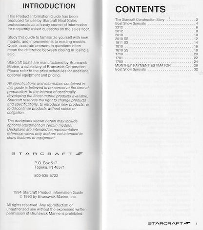 Starcraft 1994 Sport Boats Product Information Guide Dealer Brochure