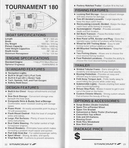 Starcraft 1994 Fishing & Pontoon Product Information Guide Dealer Brochure