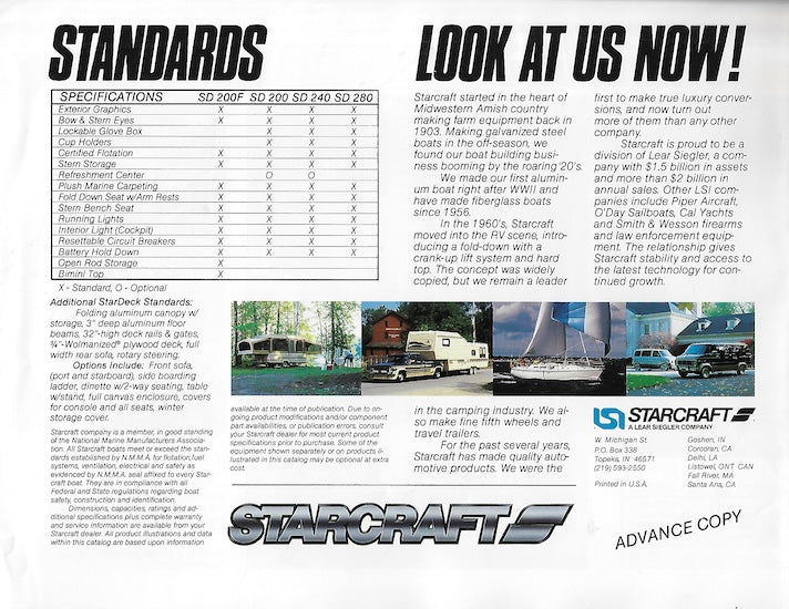 Starcraft 1987 Stardeck Pontoon Brochure