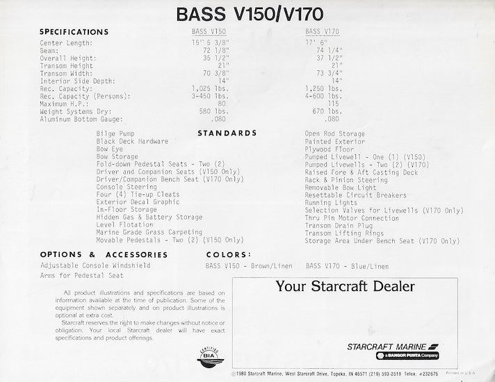 Starcraft Bass V150/V170 Brochure – SailInfo I boatbrochure.com