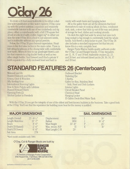 O'Day 26 Specification Brochure