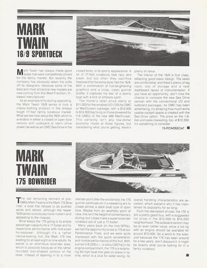 Mark Twain Powerboat Buyer’s Guide Magazine Reprint Brochure