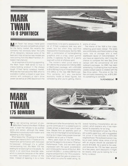 Mark Twain Powerboat Buyer’s Guide Magazine Reprint Brochure