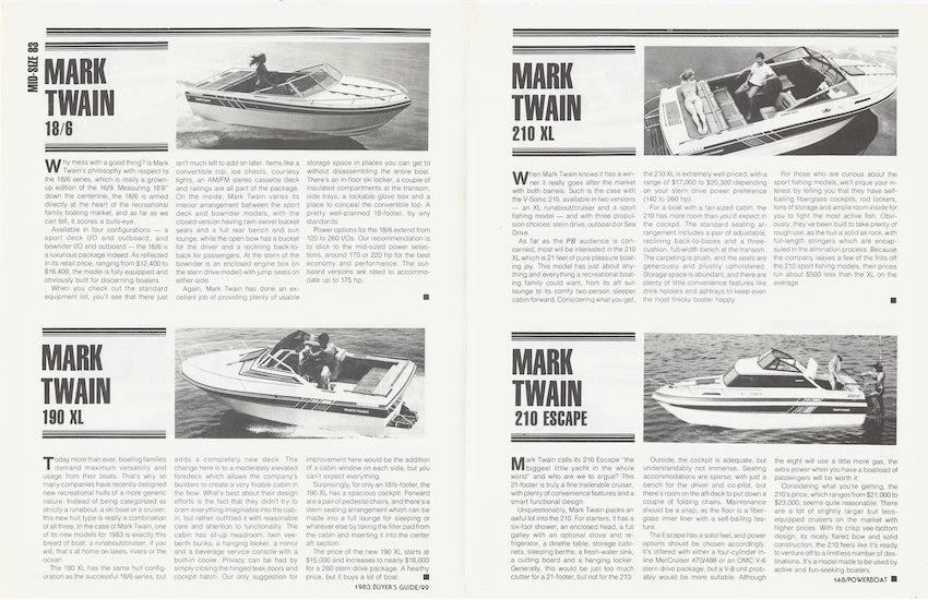 Mark Twain Powerboat Buyer’s Guide Magazine Reprint Brochure