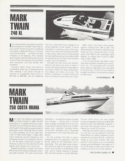 Mark Twain Powerboat Buyer’s Guide Magazine Reprint Brochure