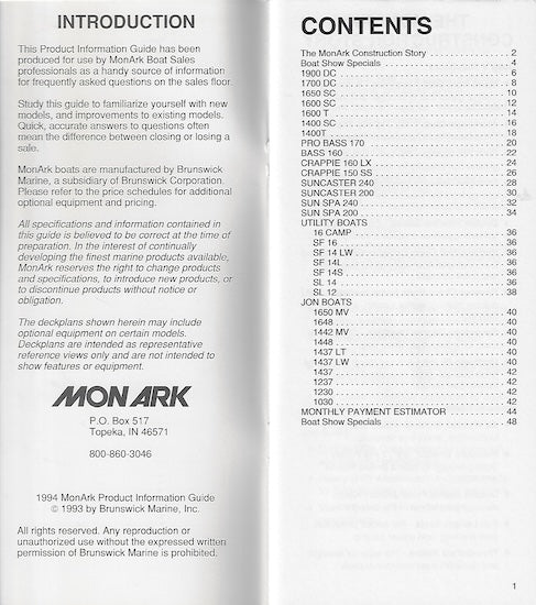 Monark 1994 Product Information Guide Dealer Brochure