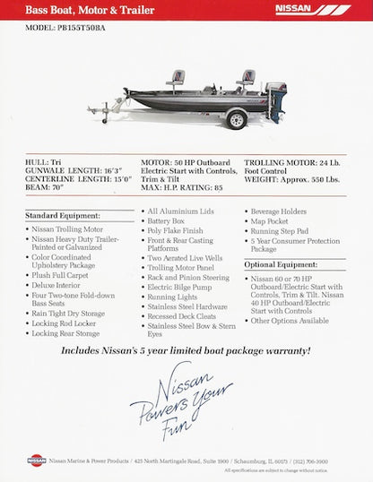 Nissan Bass PB155T50BA Boat Brochure
