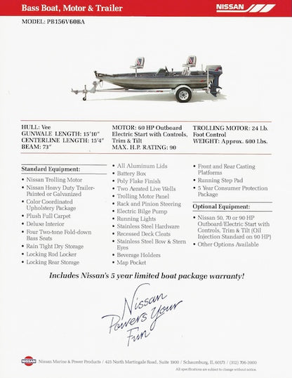 Nissan Bass PB156V60BA Boat Brochure