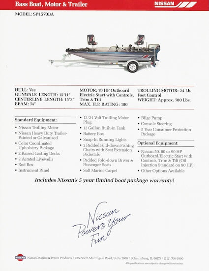 Nissan Bass SP1570BA Boat Brochure