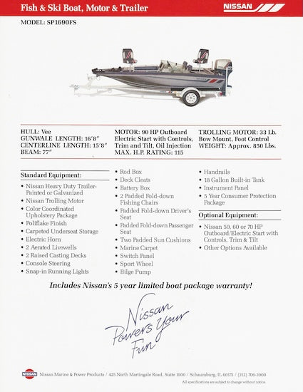 Nissan Fish & Ski SP1690FS Boat Brochure