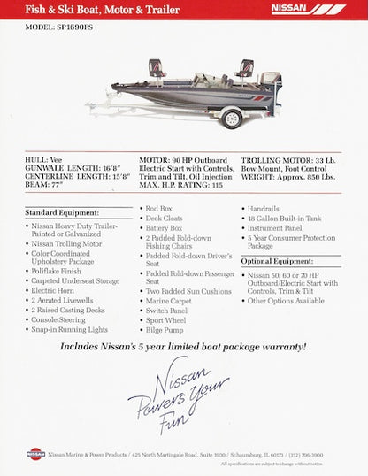 Nissan Fish & Ski SP1690FS Boat Brochure