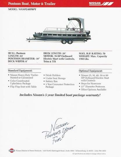 Nissan Pontoon WANP24070PT Boat Brochure