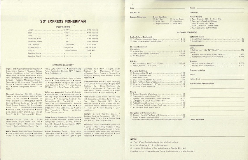 Egg Harbor 33 Express Fisherman Specification Brochure