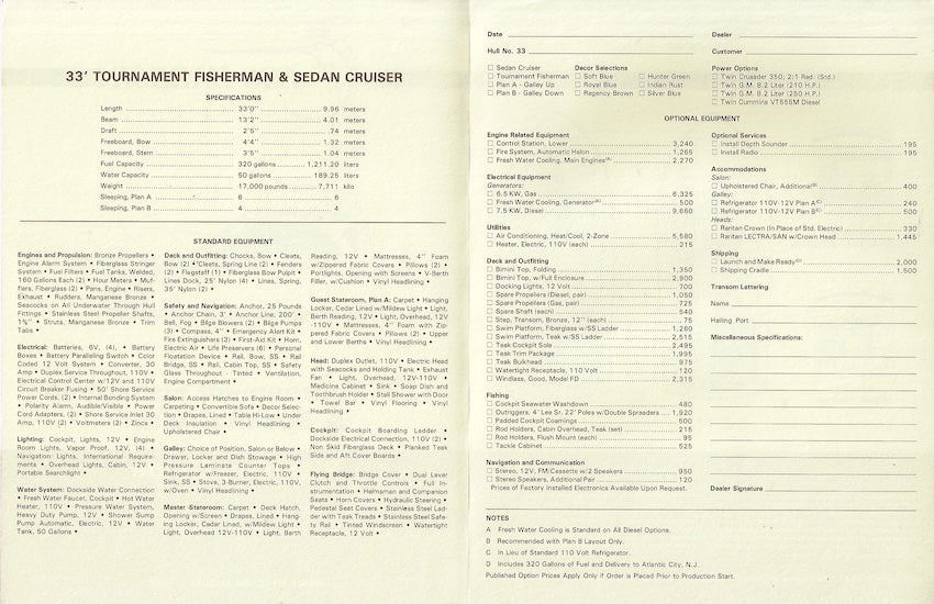 Egg Harbor 33 Tournament Fisherman & Sedan Cruiser Specification Brochure