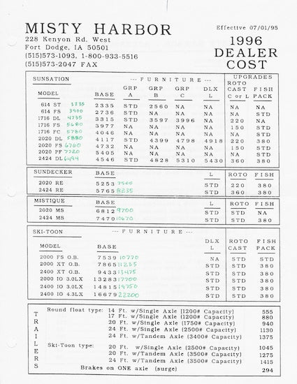 Misty Harbor 1996 Pontoon Brochure