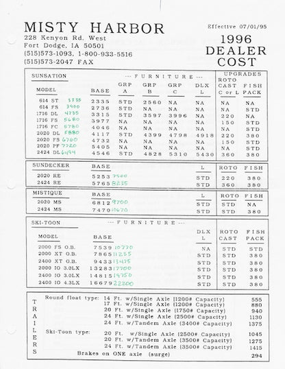 Misty Harbor 1996 Pontoon Brochure