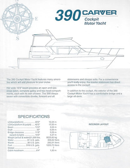 Carver 390 Cockpit Motor Yacht Specification Brochure