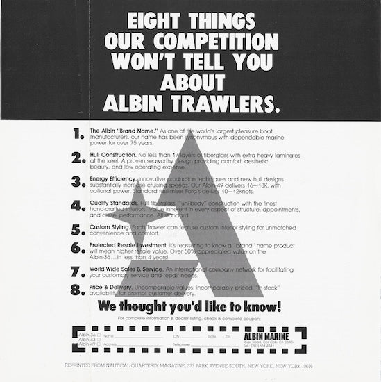 Albin 43 Trawler Nautical Quarterly Magazine Reprint Brochure