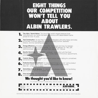 Albin 43 Trawler Nautical Quarterly Magazine Reprint Brochure