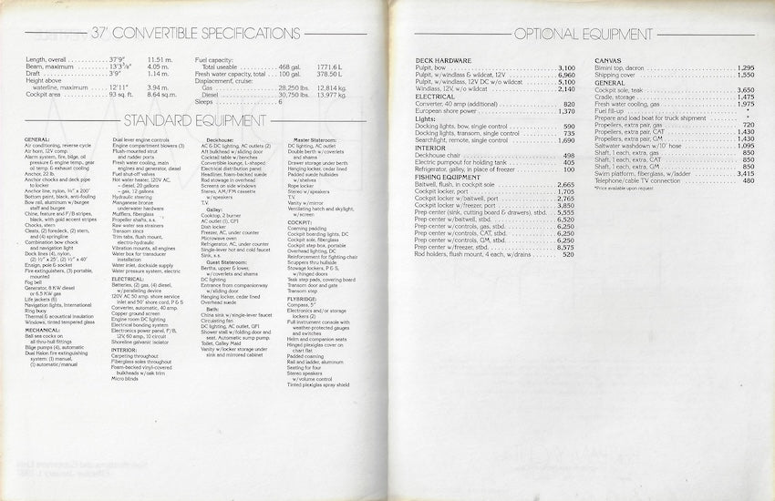 Bertram 37 Convertible Specification Brochure