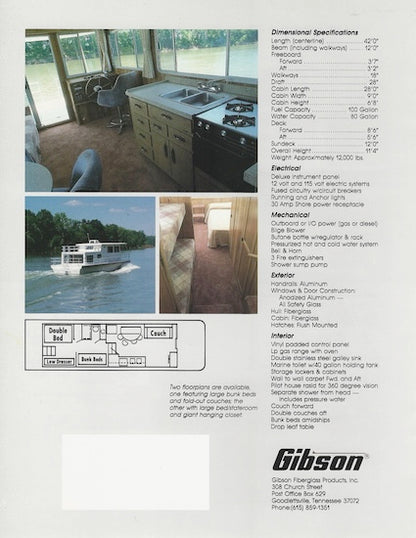 Gibson 42 LC Houseboat Specification Brochure
