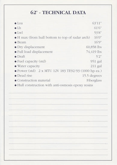 Ferretti 62 Specification Brochure