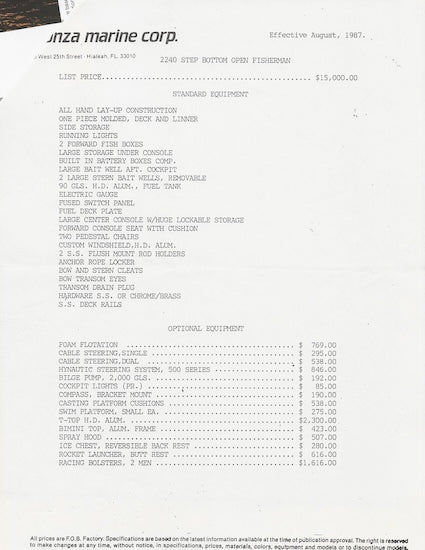 Monza 2240 Center Console Open Fisherman Brochure