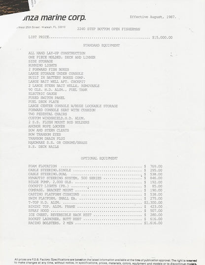 Monza 2240 Center Console Open Fisherman Brochure