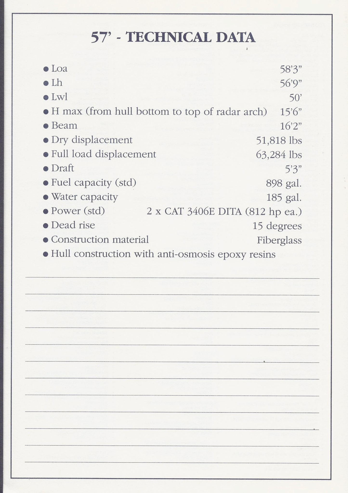 Ferretti 57 Specification Brochure