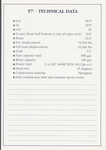Ferretti 57 Specification Brochure