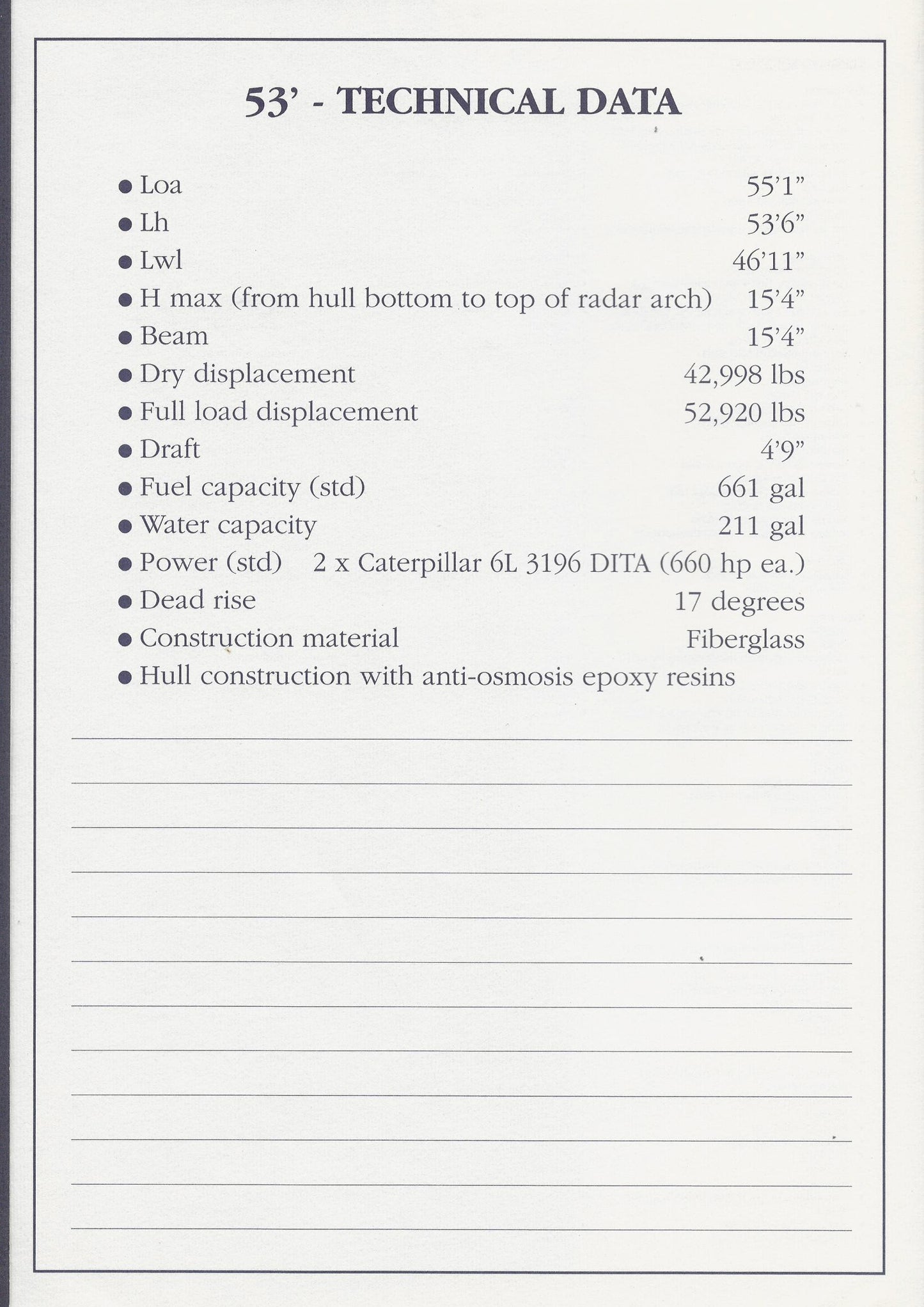 Ferretti 53 Specification Brochure